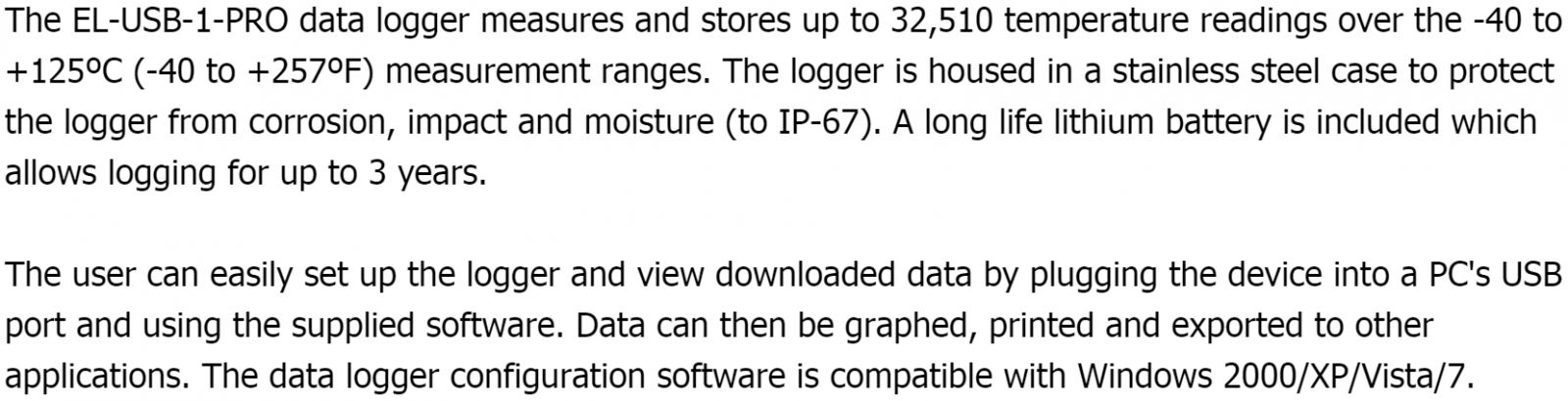 אוגרי נתונים LASCAR DATA LOGGER EL-USB-1-PRO